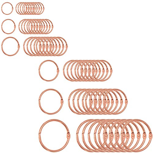 OKVGO Rose Gold Metal Binder Ring for Key Index Cards of Round Loose Leaf Book Rings for Home, School and Office (15mm+20mm+25mm+30mm+38mm+50mm(10pcs/Size))