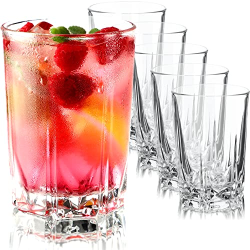 KADAX Lot de 6 verres à eau, à paroi épaisse, striés pour eau, boisson, jus, fête, cocktail, boisson (haut, 245 ml)