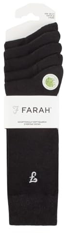 Farah Mens Plain, Striped and Patterned Everyday Bamboo Socks Pack of 5 Plain Black 6-11