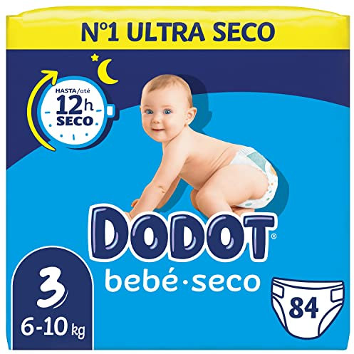 Dodot Pañales Bebé-Seco, Talla 3 (6-10 kg), 84 Pañales, Una Noche Hasta Un 100% Libre De Fugas