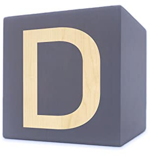 Holzbuchstabe Würfel, 5 x 5 cm, grau, Buchstabe D