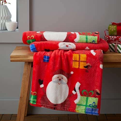 Catherine Lansfield Kids Living Santa's 130x170cm Blanket Throw Red, Throws