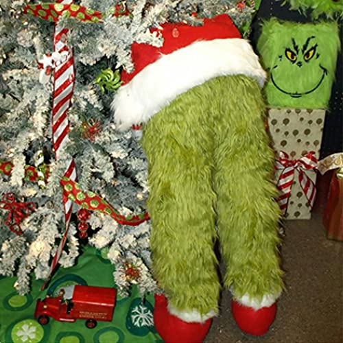 Weihnachtselfe Körper Pelz Grüner Kopf Arm/Beine für Weihnachtsbaumschmuck, Weihnachtsbaumspitze Weihnachtsschmuck Weihnachtsbaum Ornamente für Weihnachtsfeier (Elfenbeine)