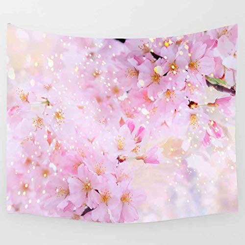 Wand Dekoration Pfirsichblüte, Frühlings-Schöne Rosa Blumen-Thema-Stoff-Traumland-Stelle Bettwäsche Groß Portabel Wandtuch Für Wohnzimmer Party 150x230cm