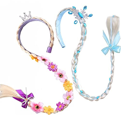 Mädchen Perücken Haarseil, 2 Pcs Haarreif Prinzessin Zopf, Langhaar Perücke Zöpfe für Mädchen, kinder perücken für mädchen, Kindergeburtstagsparty Geschenke und Cosplay (E)