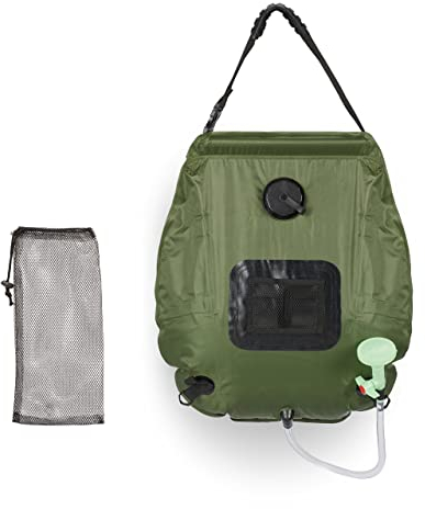 Relaxdays Campingdusche Solar, 20 Liter, Solardusche Camping, mit Handbrause, Duschbeutel zum Aufhängen, faltbar, grün