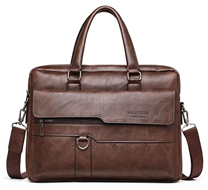 FANDARE Ventiquattrore Uomo Borsa Porta PC da Lavoro Borsa a Tracolla in PU Pelle Borsa Cartella Borse 12.9 Pollici PC Borsa Messenger per Ufficio Università Insegnanti Scuola Business Marrone scuro