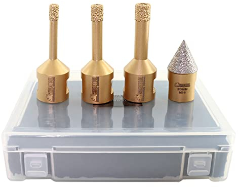 SHDIATOOL Forets diamantés secs M14 Filetage 6/8/10MM/20MM Embouts diamantés pour biseau M14 filetés pour béton granit marbre porcelaine carrelage maçonnerie brique, 4PCS