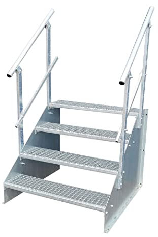 4 Stufen Standtreppe Stahltreppe freistehend Breite 90cm Höhe 84cm verzinkt beidseitiges Geländer