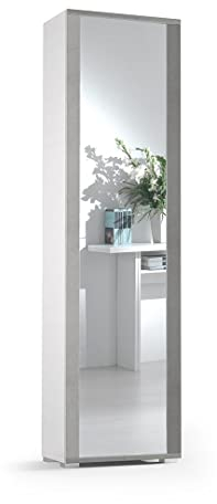 Kiamami Valentina Armoire Colonne multifonctionnelle à Une Porte avec Cadre Effet béton et Miroir