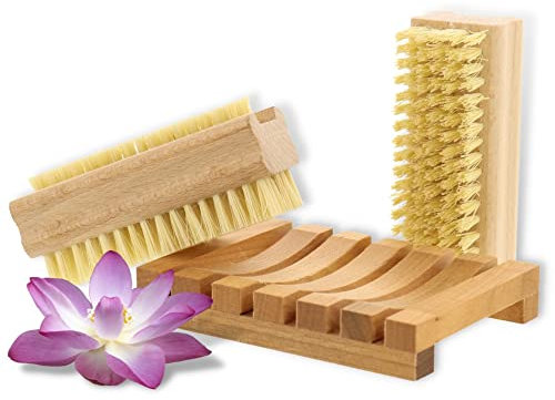 HOFMEISTER® Set aus Seifenschale und 2 Nagelbürsten für EIN nachhaltiges Badezimmer - Vorteilspack mit Bürsten, Seifenschale aus Kirscholz, Haushaltsbürste, Handwerkerbürste