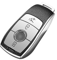 ontto Schlüsselhülle Autoschlüssel Hülle Passt für Mercedes A C E S G Klasse GLC CLE CLA GLB GLS W177 W205 W213 W222 X167 AMG TPU Silikon Schlüsseletui Schutzhülle Schlüsselanhänger-Leder Silber