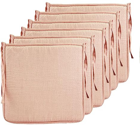 Meishida Cojín Silla Elegante y Cómodo, Cojín Asiento Transpirable de con Funda Imitación Lino para Comedor, Pack de 6 Unidades, 40 x 40 x 2 cm (Rosa Palo)
