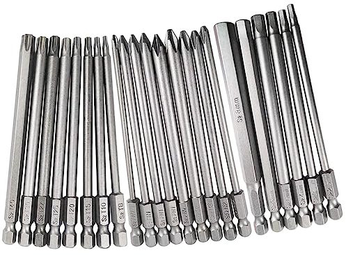 Bestgle 23pcs 1/4 Hex Shank 100mm/4 Inch Long Magnetic Screwdriver Bits Set, Hex Head Allen Wrench, Torx Security, Cross Phillips Drill Bit