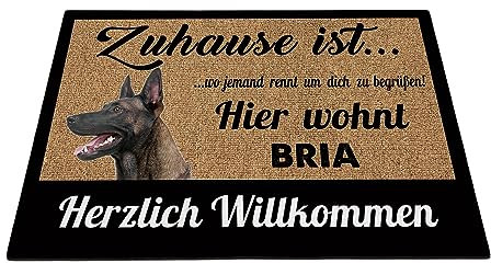 BAGEYOU Herzlich Willkommen Fußmatte Belgischer Malinois Individueller Hundename Zuhause Ist Wo Jemand Rennt Um Dich Zu Begrüßen Hier Wohnt Fußabtreter 90 x 60 cm