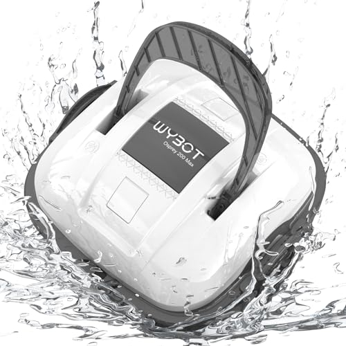WYBOT Robot Piscine sans Fil pour Piscine Hors Sol Jusqu'à 80m², 100 Minutes d'Aspiration Puissante Aspirateur Robot Piscine Stationnement Automatique Robot Double Motorisation Blanc
