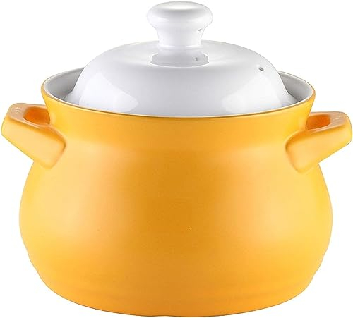 DKULMN Handmade Clay Pot with Lid,Large Pots Casserole Dish,Rustic Cooking Dish with Handles & Lid for Hot Meals,Ceramic Casserole Dish,Yellow