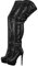 blingqueen Stivali da donna con plateau sopra il ginocchio, a spillo, Rivetti neri, 45 EU