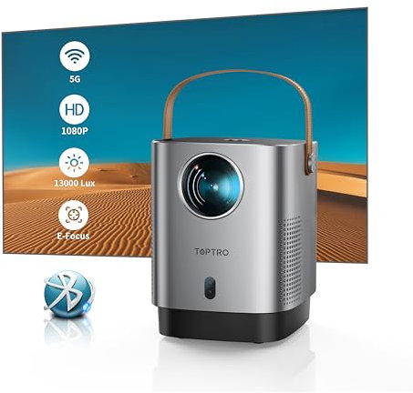 【Electric Focus】TOPTRO Portable Projector, Mini Projector with Full HD 1080P, 22000 Lumen, WiFi 6 Bluetooth, 4D/4P Correction, Home Cinema Smart Projector for Bedroom Compatible with TV Stick