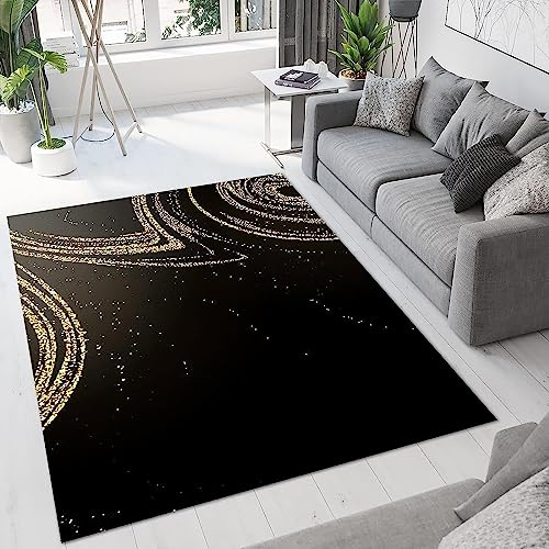3D-Gedruckter Teppich Glänzende Goldene Linien Schlafzimmer Kinderzimmer Spielmatte Flanell Memory-Schaum Wohnzimmer rutschfest Mädchen Jungen Zimme