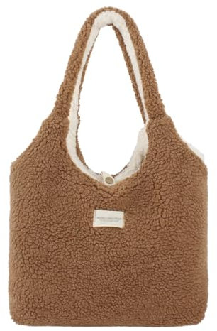 MEGAUK Damen Plüschhandtaschen Flauschige Tasche Plüsch Umhängetasche Cartoon Shopper Schultertasche Tote Bag für Uni Arbeit Schule (07936 Braun)