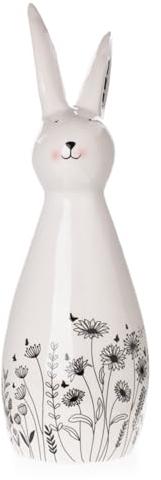 Dio only for you Hase schwarz weiß mit Blumen Motiv | Figur Osterhase Osterdeko Ostern | 30x14 cm | Dekofigur Zierfigur