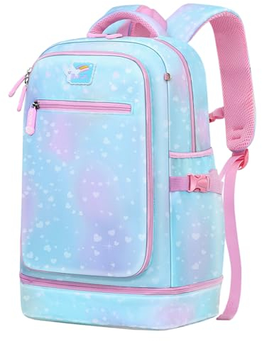 BYXEPA 2 in 1 Rucksack Mädchen & Isolierte Lunch Tasche, Schulrucksack für Mädchen Grundschüler (Himmelblau)