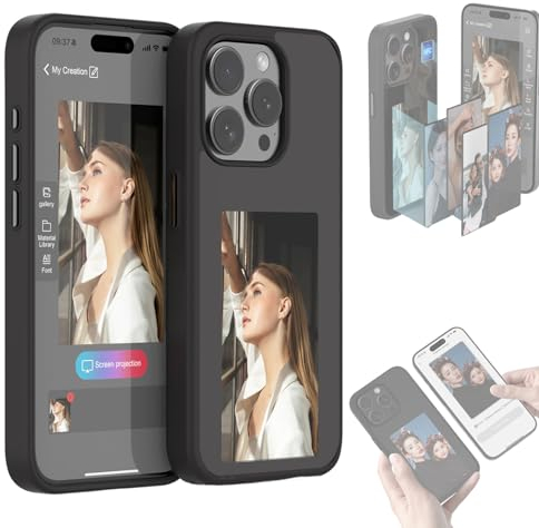 Clgorm Smart Ink Phone Case, Smart Ink Screen Phone Case for iPhone13/14/15/Pro/Pro Max, Smart NFC Phone Case DIY Customizable Images, Long-Lasting Imaging Display Photos (Black, for iPhone15)