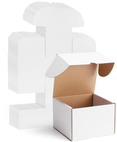 RLAVBL 25 Shipping Boxes 6x6x4in(15.3 x 15.3 x 10.2cm) White Cardboard Boxes, Kraft Corrugated Small Mailing Box