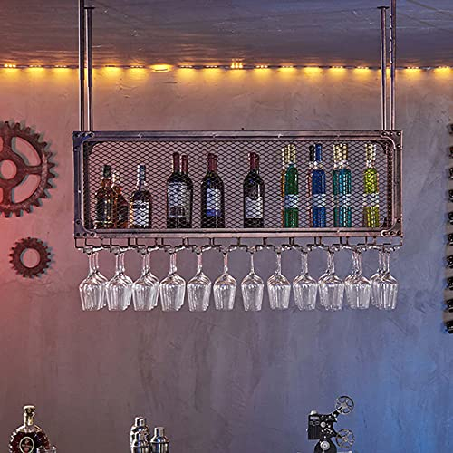 ANram Hängende Stemware Glashalter Regal Verstellbare Metalldecke Bar Weinglasregal 2-lagige Industrielle Wandmontage Weinglas Eisenregal Flaschenhalter Weinregal,Bronze,100cm(39.37in)