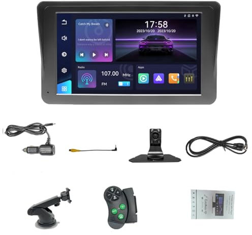 Pantalla táctil estéreo para automóvil CarPlay y Android inalámbrico portátil de 7 pulgadas con HD IPS, YouTube incorporado/Mirror Link/BT/transmisor FM/control de voz/navegación/control remoto