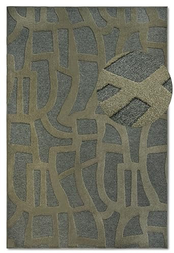 Villeroy & Boch Kurzflor Teppich Therese – Moderner Wohnzimmerteppich, Hoch-Tief Effekt, Modernes Muster für Wohnzimmer, Schlafzimmer, Esszimmer – Dschungelgrün, 160x230cm