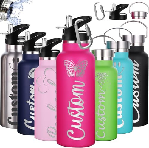 Gourde Personnalisée Avec Paille 350ml 750ml Nom Gravé Logo Bouteilles Isothermes Personnalisé En Acier Inoxydable à Double Paroi Pour Garçons Filles École De Sport En Plein Air
