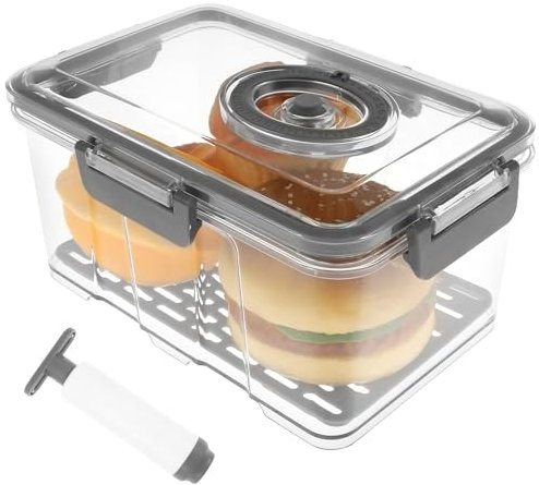 Bread Bin Airtight Bread Bins for Counter with Vacuum Pump Recording Bread Storage Container with Lid, Bread Keeper for Homemade Bread, Toast, Bagel, Donut and Cookies