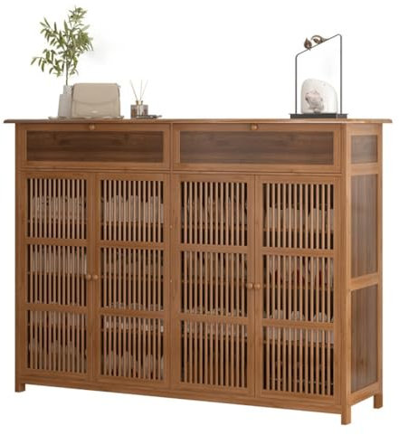 EMHKNLD Armoire à Chaussures, Meuble Chaussures en Bambou, Armoire De Rangement pour Chaussures sur Pied, 130 x 35 x 99 cm Étagère à Chaussures Respirante, pour Entrée, Salon, Chambre à Coucher