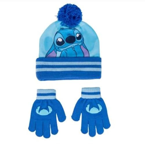 Ensemble bonnet et gants Stitch officiel de qualité supérieure pour enfants | Comprend un chapeau Stitch et des gants | Chapeau et gants Stitch | Ensemble bonnet et gants pour filles | Cadeaux Lilo et