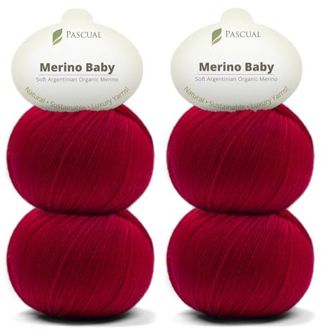 PASCUALI Merino Baby|Strickwolle aus 100% Schurwolle aus Merino, Merinowolle zum Stricken und Häkeln, SET: 4 Knäuel - 200 g, Farbe: Kirsche 309