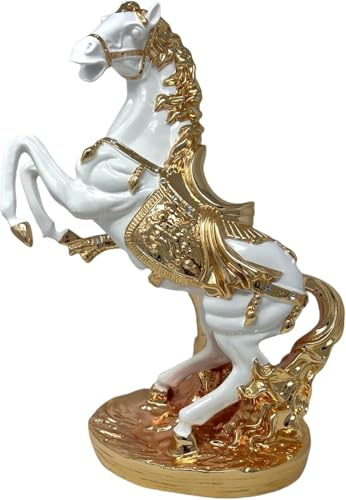 JAYOGLA Italian Style Porcelain Horse Ornament, 44cm, Shelf Sitter Animal Figurine, Home Decor (White + Gold, 44cm)