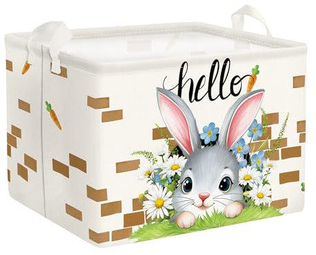 Clastyle Ostern Kaninchen Kinder Wäschekorb mit Henkel Faltbar Kleidung Spielzeug Aufbewahrungskorb Jungen Mädchen Aufbewahrungsbox für Babyzimmer Bad, Hallo, 40 * 30 * 30 cm