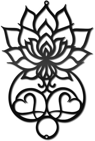 CREATCABIN Mandala Lotus Wandkunst Metallherz Blumen Wandbehang Dekoration Für Meditationsraum Schild Dekorative Silhouetten Wandskulpturen Kunstwerk Ornament Für Yoga Zuhause Büro Garten 30x20cm