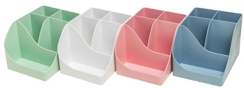 EXACOMPTA - Ref 695303D - Set of 4 Pen Wave Autentik pencil pots - 5 compartments - 4 high compartments for and 1 bottom compartment for small utensils - assorted colors