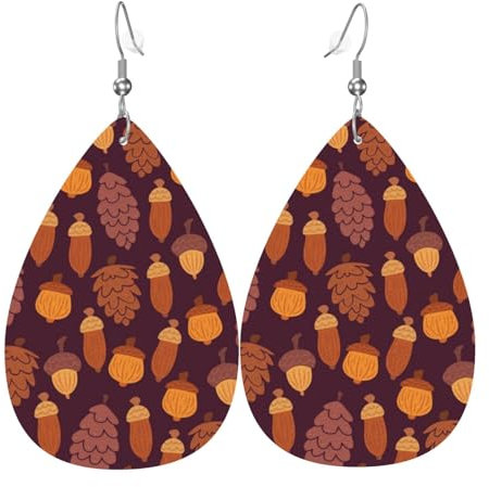 Teardrop Doppelseitige Leder Ohrringe Eichel Kastanie Herbst Niedlich Kunstleder Baumeln Ohrringe Schmuck Geschenk für Frauen Mädchen, Einheitsgröße, Kunstleder