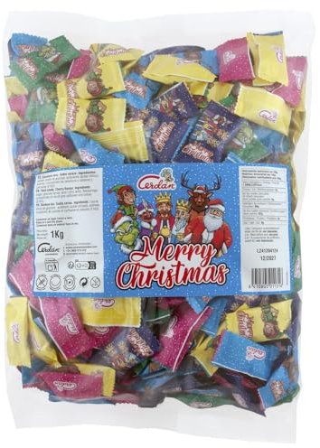 Caramelos Cerdán - Caramelos Forma de Corazón Feliz Navidad Sabor Cereza | 333 Uds-Bolsa 1 Kg | Caramelo Sin Gluten ni Alérgenos | Ideal para San Valentín, Fiestas y Cumpleaños