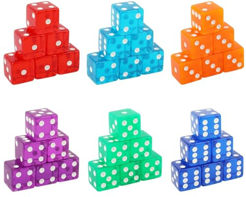 36 Stück 19mm Craps Würfel, Durchscheinendes Acryl D6-Casino-Würfel, 6-seitiges Würfelset Spielwürfel für Casino Craps Würfeltischspiele und Brettspiele Party Bar Unterhaltung (6 Farben)