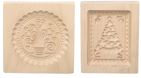 QUARKZMAN 2pcs Moule à biscuits en bois Moule à biscuits en bois Pot de fleurs sculpté Outil de cuisson de biscuits Presse à biscuits Stamp