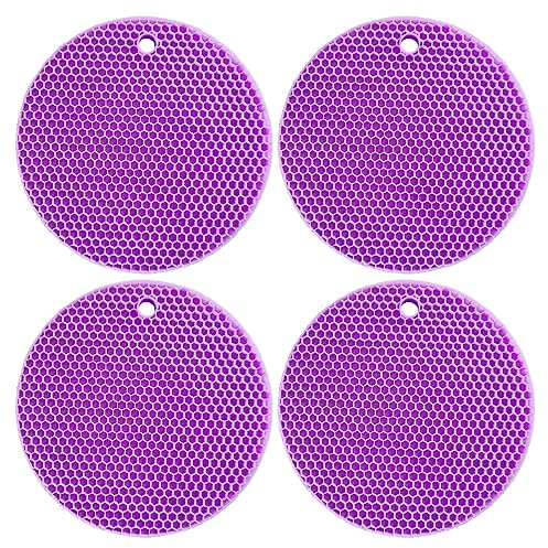 Silikon Topfuntersetzer, 18 cm, 4er-Set, Hitzebeständig bis 240°C, Spülmaschinenfest (Purple)