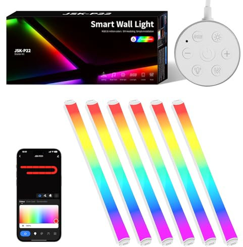 KEIWRLIGHT Smart LED Wall Lights, Music Sync Voice Control DIY RGB Light Bar with 16M+ Color & 44+ Scenes, Dimmable Home Decor Wi-Fi Wall Light for Gaming Room TV Bedroom (6 Lines)