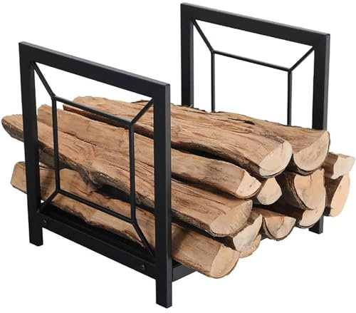 VDLLQYN, Schwarzes Eisen-Brennholzregal, Aufbewahrungsständer for Anzündholzscheite aus Metall, Holzregal for den Außenbereich for Brennholz/Holz/Holz/Anzündholz, ，Kaminholz-Regale