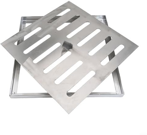 Ablaufgitter-Abdeckung, Gitterdeckel, Gully Grid, zweireihiges Loch, Edelstahl-Bodenablauf mit Rahmen, rutschfest, für den Außenbereich, 150–300 mm (300 x 300 x 20 x 2 mm)