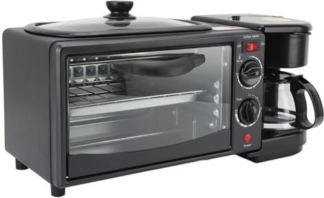 3 in 1 Frühstücksstation, Elektrischer Frühstück Maker Toaster Ofen Timer und Einstellbare Temperatur Kaffeemaschine mit Frühstücksmaschine für Bürohausküche (EU -Stecker 220 V)